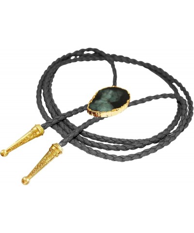 Women's Silver Created Western Bolo Tie Pink Aqua Terra Jasper Gemstone Choker Necklace Grey Cord, Emerald $12.45 Necklaces