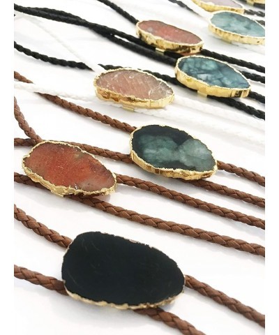 Women's Silver Created Western Bolo Tie Pink Aqua Terra Jasper Gemstone Choker Necklace Grey Cord, Emerald $12.45 Necklaces