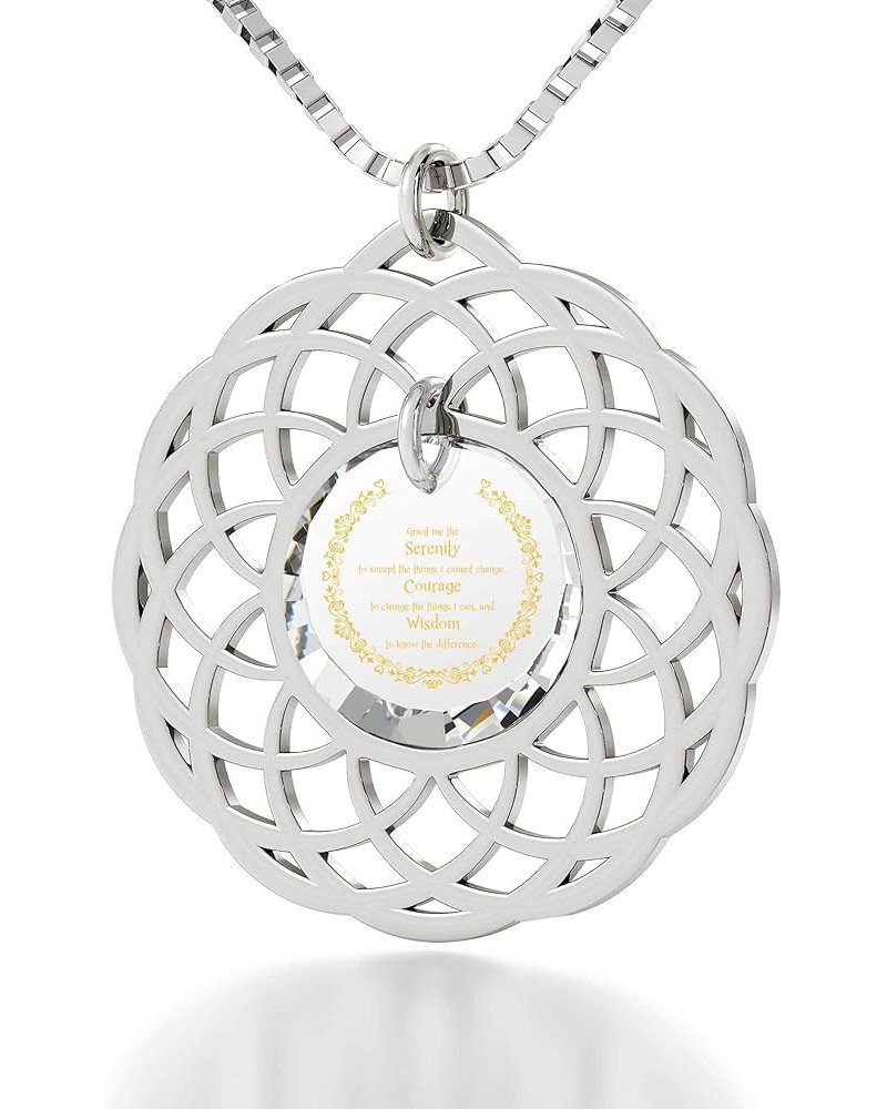 925 Sterling Silver Serenity Prayer Necklace Mandala Pendant Inscribed in 24k Gold on Cubic Zirconia, 18 White $42.16 Necklaces