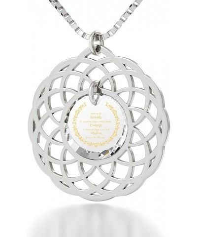 925 Sterling Silver Serenity Prayer Necklace Mandala Pendant Inscribed in 24k Gold on Cubic Zirconia, 18 White $42.16 Necklaces