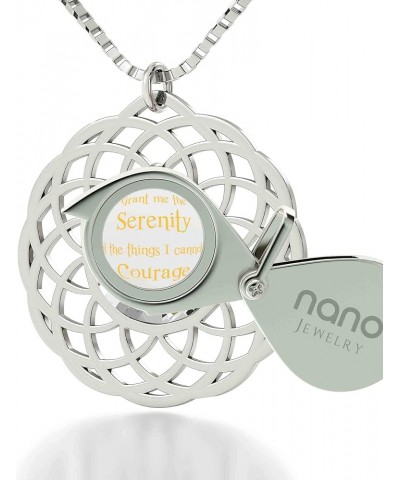 925 Sterling Silver Serenity Prayer Necklace Mandala Pendant Inscribed in 24k Gold on Cubic Zirconia, 18 White $42.16 Necklaces