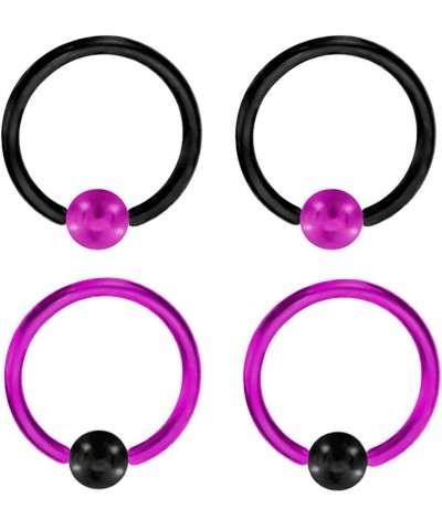 2 Pair of (18g, 16g, 14g, or 12g) Custom Purple & Black Captive Bead Ring Lip, Belly, Nipple, Cartilage, Tragus, Septum, Earr...