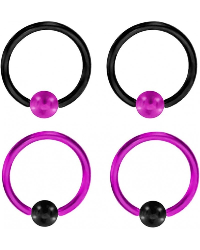 2 Pair of (18g, 16g, 14g, or 12g) Custom Purple & Black Captive Bead Ring Lip, Belly, Nipple, Cartilage, Tragus, Septum, Earr...