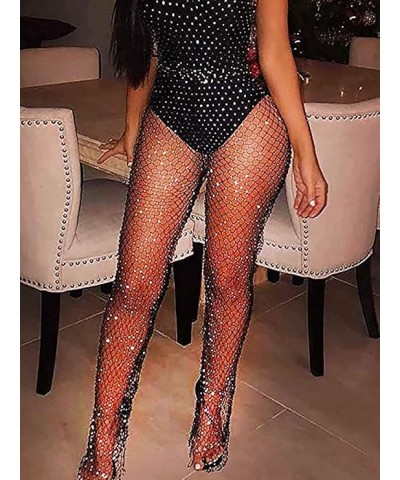 Sparkly Crystal Mesh Fishnet Pants Black Rhinestone See Through Bottoms Slit Bikini Nightclub Party Rave Festival Body Access...