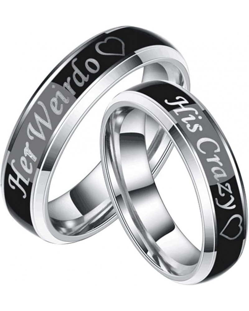 His and Hers Rings 2Pc Stainless Steel Rings His and Hers Engraved Heart Her Weirdo and His Crazy Size 5-13 Women 12+Men 13 $...