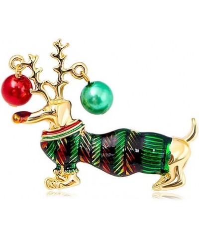 Cute Santa Dog Animal Brooch Pin for Women Girls Gold Plated Fashion Enameled Red Green Ball Dachshund Sausage Dog Brooches L...