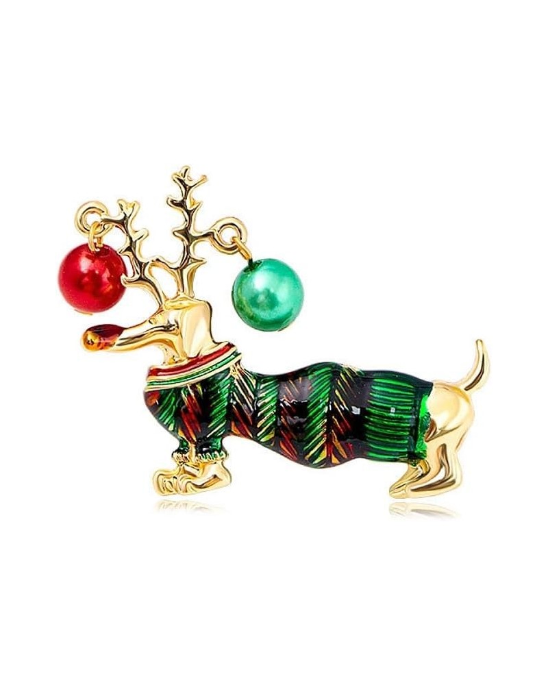 Cute Santa Dog Animal Brooch Pin for Women Girls Gold Plated Fashion Enameled Red Green Ball Dachshund Sausage Dog Brooches L...