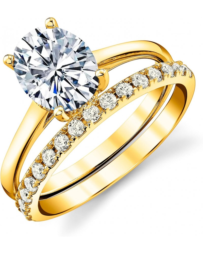 2.5 Carat Oval Under Halo Moissanite Bridal Set Engagement Wedding Ring in 18K Yellow Gold over Silver $66.00 Sets