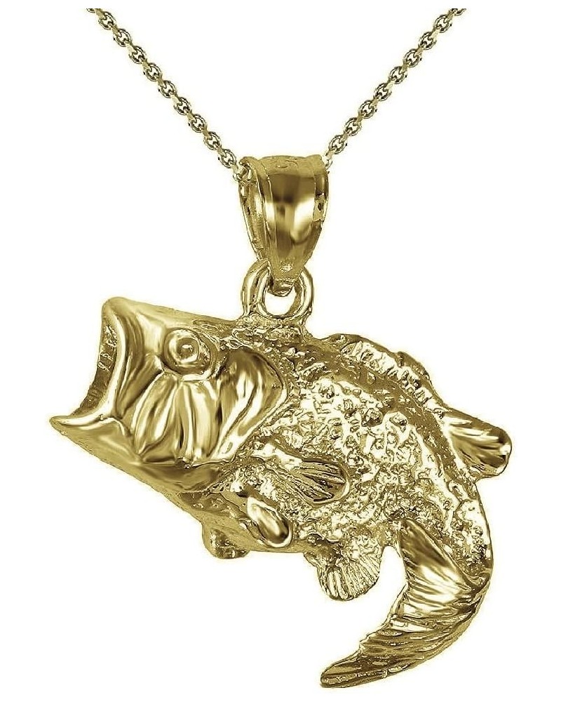 Sterling Silver Yellow Gold Plated 1mm Cable Chain Necklace w/Bass Fish Pendant Charm Pendant w/ 18" Cable Chain $13.80 Neckl...