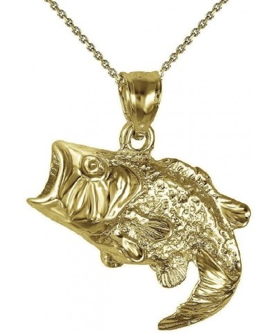 Sterling Silver Yellow Gold Plated 1mm Cable Chain Necklace w/Bass Fish Pendant Charm Pendant w/ 18" Cable Chain $13.80 Neckl...