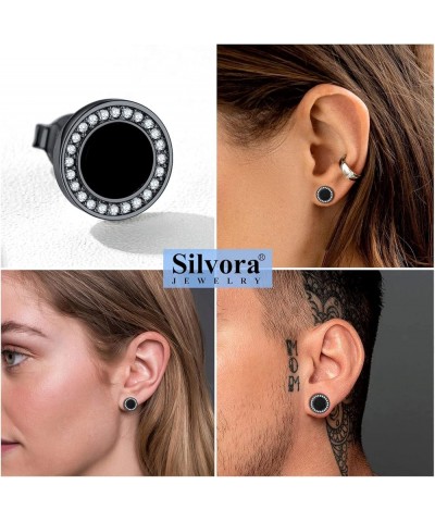 925 Sterling Silver Viking Runes Earrings Black Onyx Stud Earrings for Men Women 06.Black Side CZ-Round Onyx $16.42 Earrings