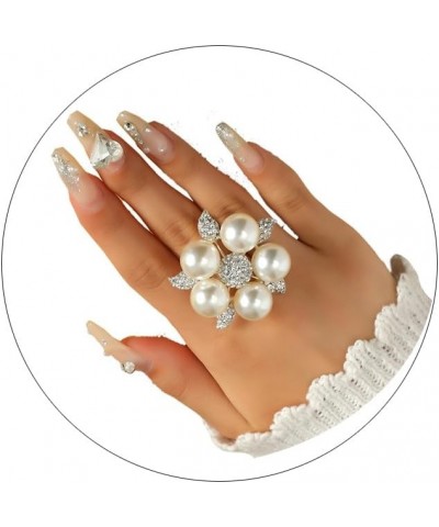 Trendy Pearl Ring Stacking Promise Pearl Rings Adjustable Open Pearl Finger Ring Retro Exaggerated Pearl Cluster Ring Persona...