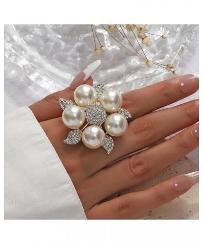 Trendy Pearl Ring Stacking Promise Pearl Rings Adjustable Open Pearl Finger Ring Retro Exaggerated Pearl Cluster Ring Persona...