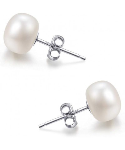 Pearl Stud Earrings-925 Sterling Silver Genuines Freshwater Cultured Pearl Earrings Studs For Women Size Choose Pearl Size: 7...