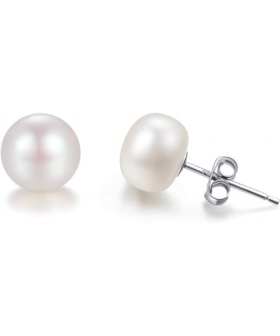 Pearl Stud Earrings-925 Sterling Silver Genuines Freshwater Cultured Pearl Earrings Studs For Women Size Choose Pearl Size: 7...