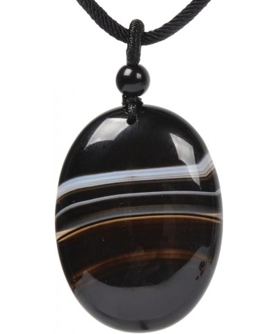 Crystal Gemstone Healing Quartz 40mm Flatback Oval Braided Cord Necklace 22 Black Banded Agate $8.11 Necklaces