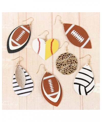 Sports Game Team Faux Leather Earrings - Fun Print Leatherette Geometric Drop, Hook Dangles Volleyball, Basketball, Softball,...