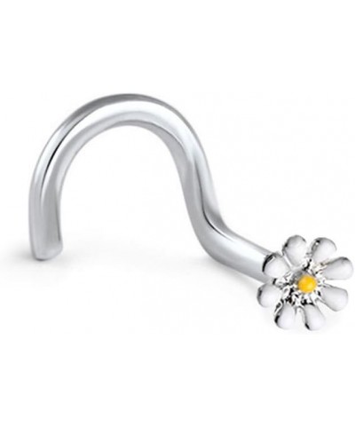 316L Surgical Steel, Rhodium Plated Brass Nose Ring Straight, Lbend, Screw, Bone Choose Your Style Daisy Flower 20G Straight ...