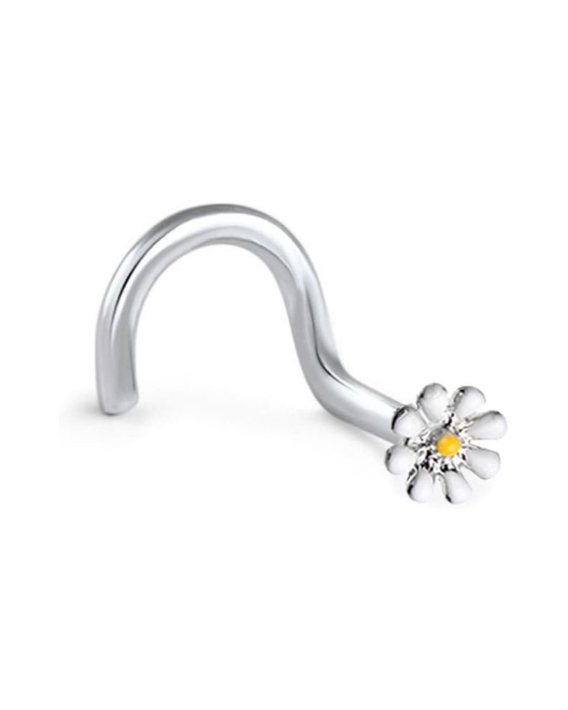 316L Surgical Steel, Rhodium Plated Brass Nose Ring Straight, Lbend, Screw, Bone Choose Your Style Daisy Flower 20G Straight ...