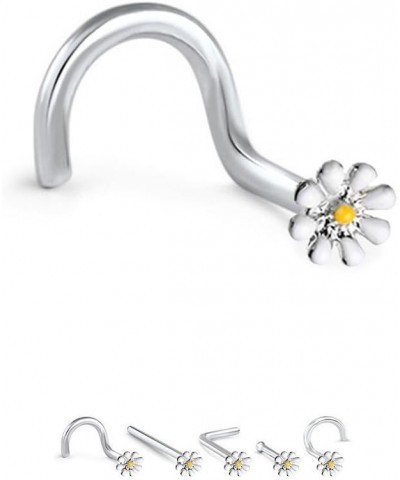 316L Surgical Steel, Rhodium Plated Brass Nose Ring Straight, Lbend, Screw, Bone Choose Your Style Daisy Flower 20G Straight ...