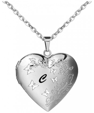 Heart Locket Necklace for Women Girls That Holds Pictures Initial Letter A-Z Butterfly Necklaces Photo Lockets C $9.85 Necklaces