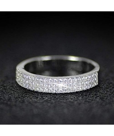 Vintage 925 Sterling Silver Full Diamond Three Rows Round Cut Cubic Zirconia Rings Iced Out Lab Diamond Engagement Wedding Ba...