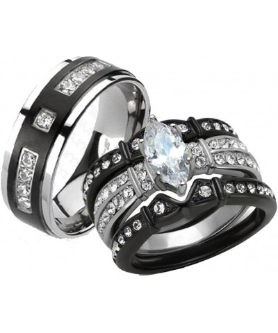 Her and His 4 Piece Black Stainless Steel and Titanium Wedding Engagement Ring Band Set Size Women's 09 Men's 06 $23.87 Sets