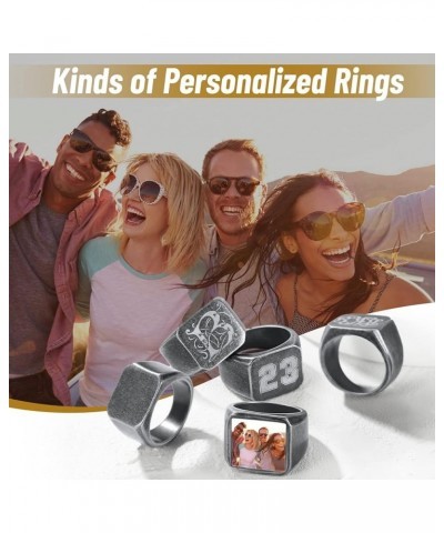 Personalized Signet Rings Men/Women, Stainless Steel Custom Photo Bold Square/Oval Monogram/Old English Initial Pinky Stackin...