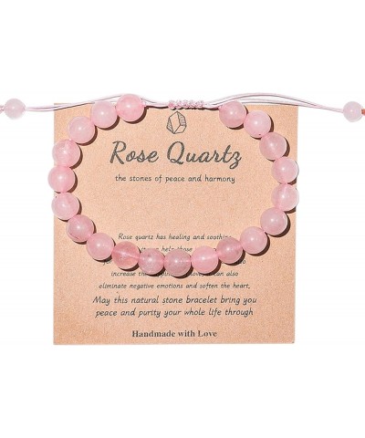 Natural Stone Healing Crystal Bracelets With Matching Card, Anti-Anxiety Yoga Beads Bracelets for Women Rose Quartz $5.00 Bra...