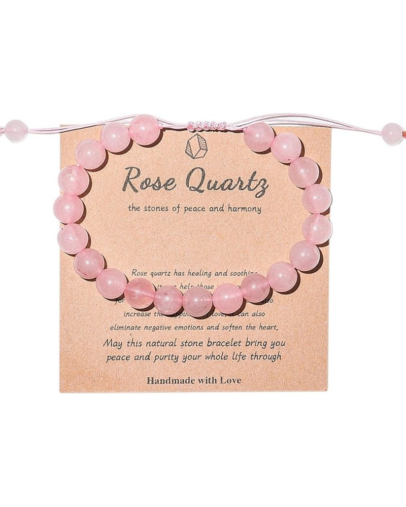 Natural Stone Healing Crystal Bracelets With Matching Card, Anti-Anxiety Yoga Beads Bracelets for Women Rose Quartz $5.00 Bra...