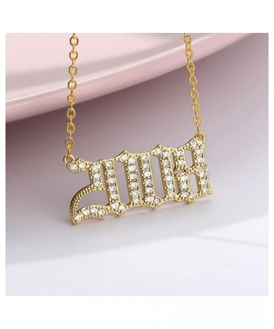 Birth Year Necklace for Women 18K Gold Plated Crystal Pendant Stainless Steel Silver Year Jewelry Personalized Gift for Mothe...