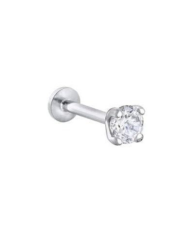 14K Solid White Gold 1/4 Carat (Ctw) Natural Diamond Solitaire Stud Earrings Internally Threaded Flat Back Earrings Labret (0...