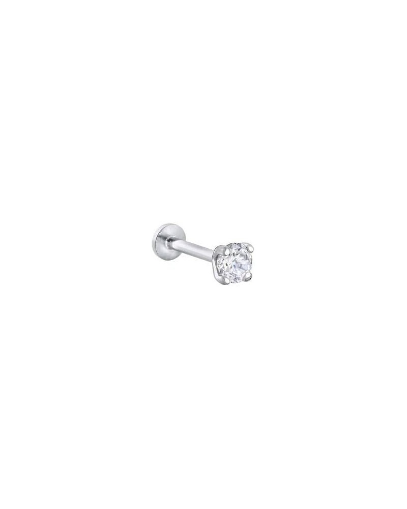 14K Solid White Gold 1/4 Carat (Ctw) Natural Diamond Solitaire Stud Earrings Internally Threaded Flat Back Earrings Labret (0...