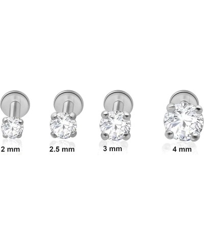 14K Solid White Gold 1/4 Carat (Ctw) Natural Diamond Solitaire Stud Earrings Internally Threaded Flat Back Earrings Labret (0...