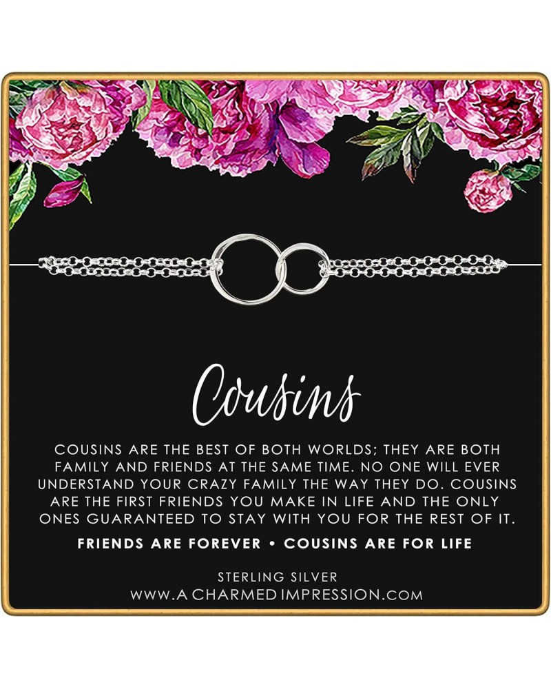 Cousin Gifts for Women • Sterling Silver Bracelet • Two Connected Interlocking Circles • Gift for Cousin Woman • Family Charm...