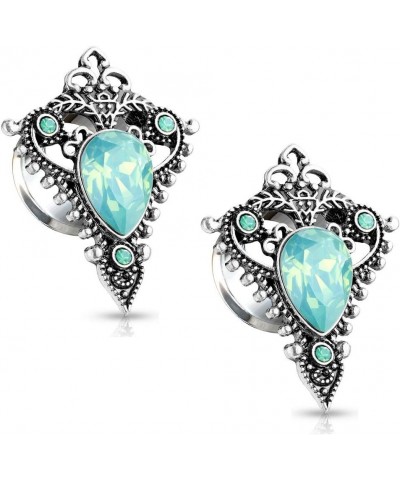 Stainless Steel Jade Green Opalite Tear Drop Ornate Tribal Shield Double Flared Plug Gauges, Sold As Pair 6mm (2GA) $9.21 Bod...