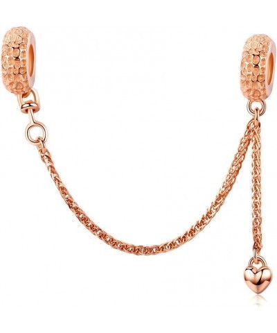 Heart Safety Chain Charm 925 Sterling Silver Beads fit Pandora Charms Bracelet & Necklace Rose gold plated $11.43 Bracelets