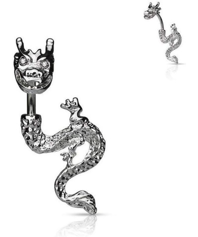 Rhodium Plated Dragon with Gemmed Eyes Navel Ring Clear $10.07 Body Jewelry