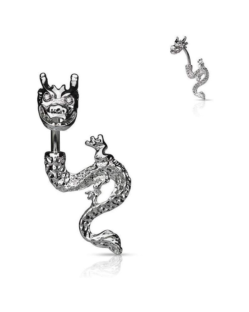 Rhodium Plated Dragon with Gemmed Eyes Navel Ring Clear $10.07 Body Jewelry