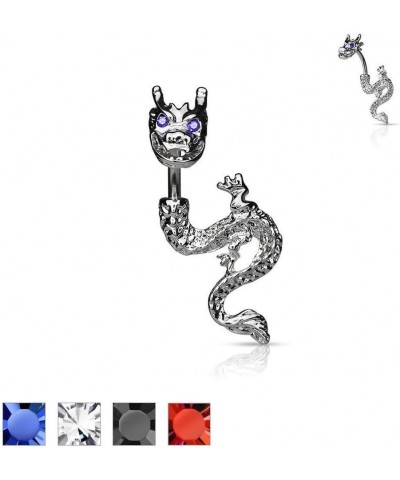 Rhodium Plated Dragon with Gemmed Eyes Navel Ring Clear $10.07 Body Jewelry