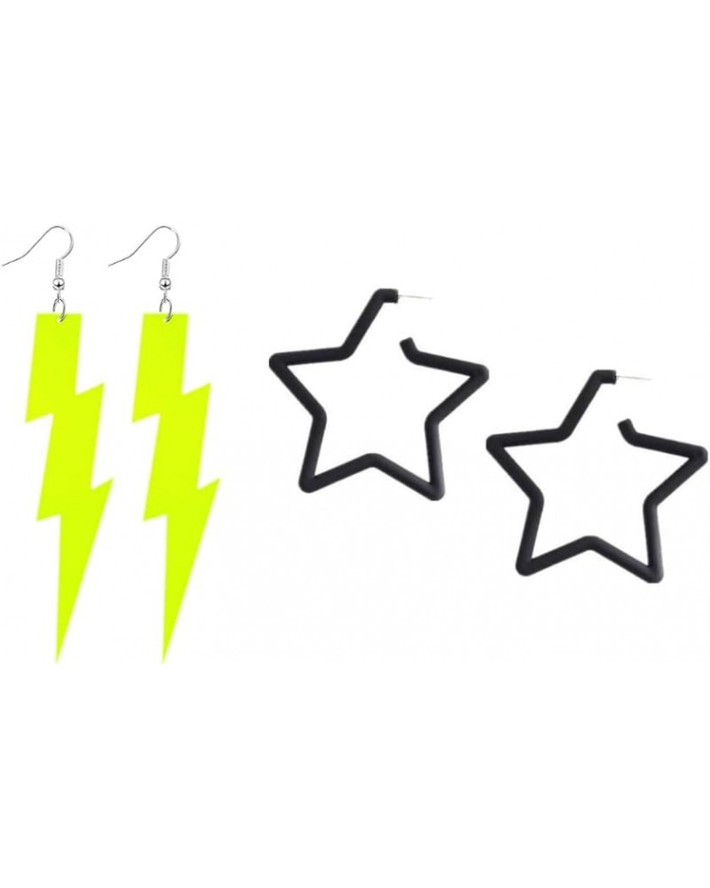 3 Pairs 80s Neon Earrings Halloween Lightning Pendant Retro Acrylic Drop Dangle for Women 80's Party Set E(2pcs) $5.79 Earrings