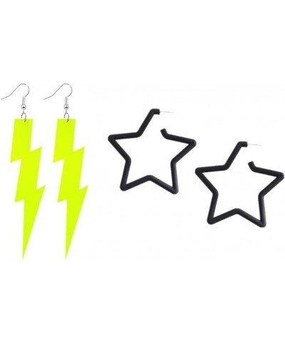 3 Pairs 80s Neon Earrings Halloween Lightning Pendant Retro Acrylic Drop Dangle for Women 80's Party Set E(2pcs) $5.79 Earrings