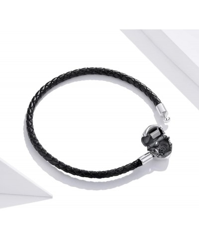 Genuine Black Leather Woven Bracelet with 925 Sterling Silver Heart Cross Clasp Bead Bracelet for Pandora Charms Beads 14.96I...