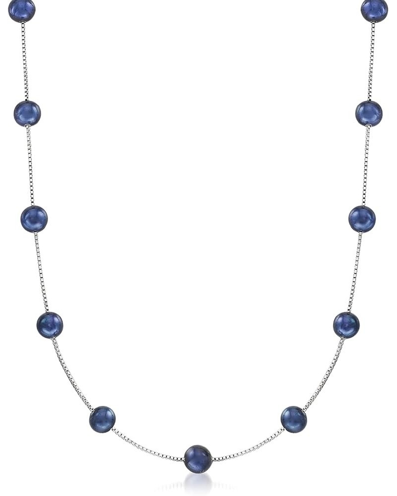 6-6.5mm Black Cultured Pearl Station Necklace in Sterling Silver 18.0 Inches $32.56 Necklaces