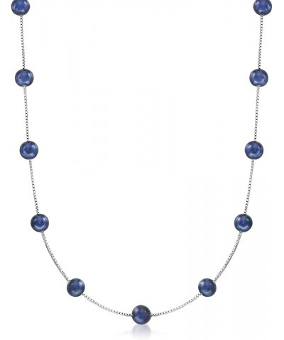 6-6.5mm Black Cultured Pearl Station Necklace in Sterling Silver 18.0 Inches $32.56 Necklaces