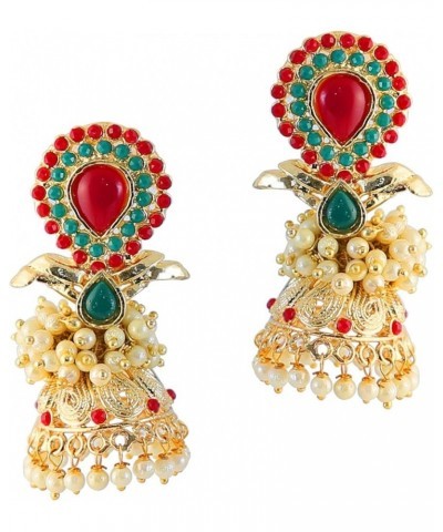 Indian Bollywood traditional handcrafted Bridal Wedding Designer crystal Jewelry colorful long earrings Jhumki in Antique Gol...