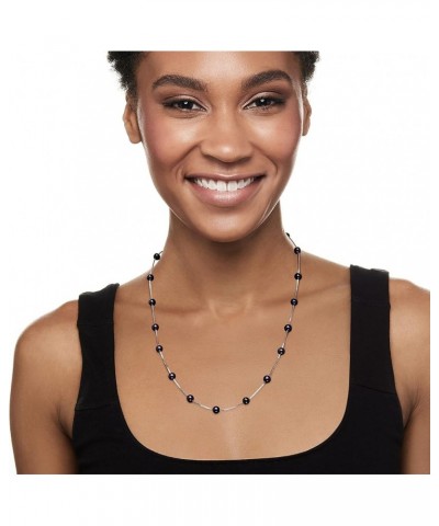 6-6.5mm Black Cultured Pearl Station Necklace in Sterling Silver 18.0 Inches $32.56 Necklaces