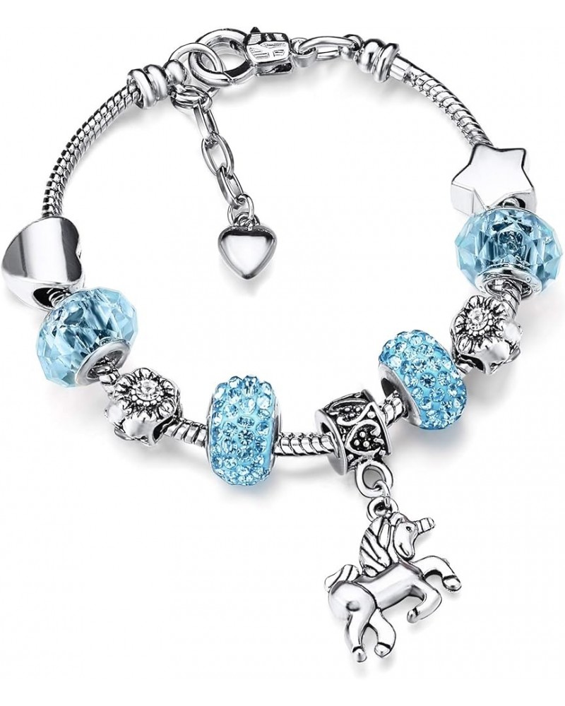 Unicorn Sparkly Crystal Charm Bracelet Bangle with Gift Box Set for Girl Lady Sky Blue 14 cm/ 5.5 Inches $7.00 Bracelets