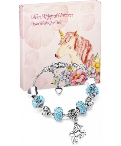 Unicorn Sparkly Crystal Charm Bracelet Bangle with Gift Box Set for Girl Lady Sky Blue 14 cm/ 5.5 Inches $7.00 Bracelets