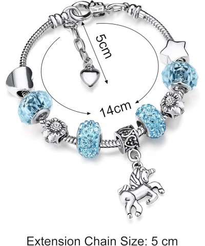 Unicorn Sparkly Crystal Charm Bracelet Bangle with Gift Box Set for Girl Lady Sky Blue 14 cm/ 5.5 Inches $7.00 Bracelets